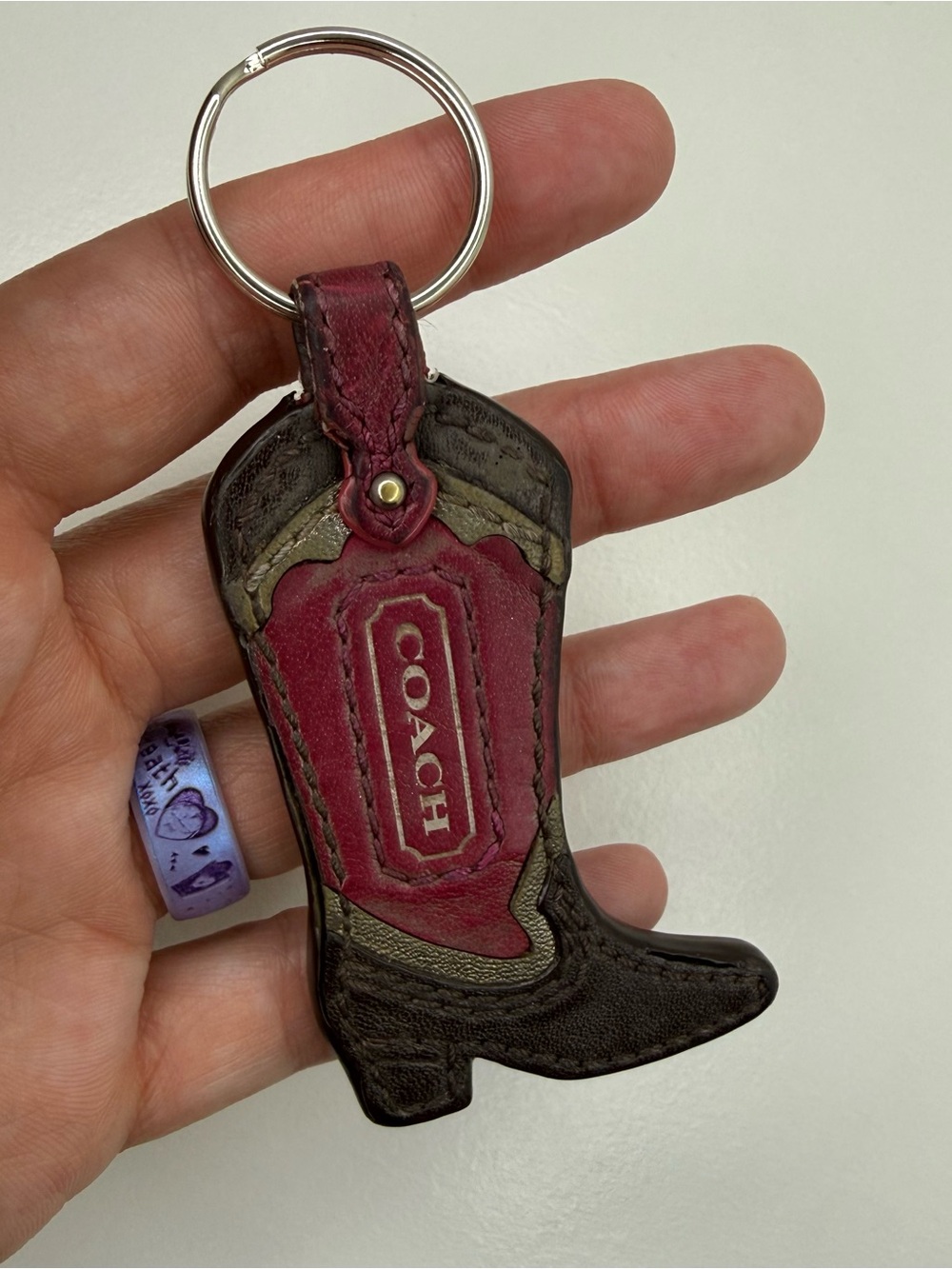 COACH Pink and Brown Leather Boot Key Fob